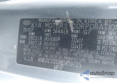 2008 Kia Sorento Lx из США, поврежденный, VIN KNDJC735385819725